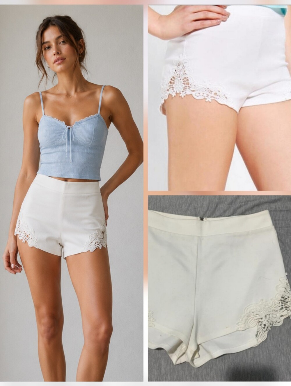 Urban Outfitters Pins & Needles White Lace Trim High-Waisted Shorts
